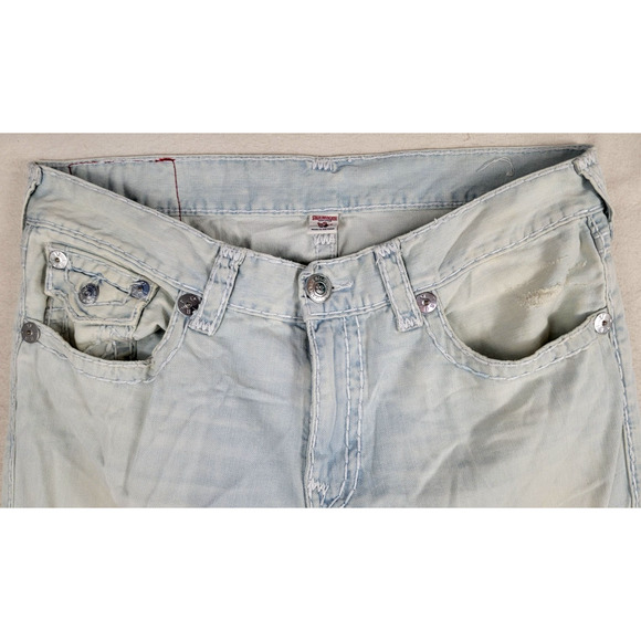 True Religion Straight Jeans Men's 36 Light Wash Distressed Denim Big Pocket Y2K - Picture 2 of 15